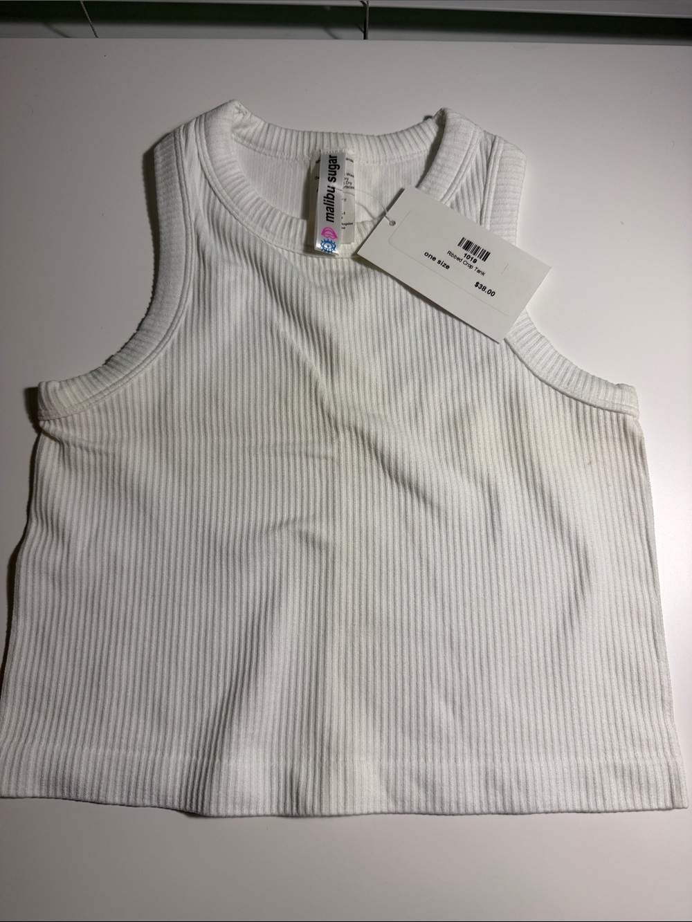Kids White Ribbed Tank Top